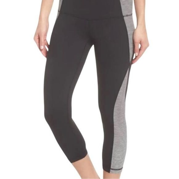 Zella Pants - Zella High Waist Crop Leggings Stripe in Black and White Size Large